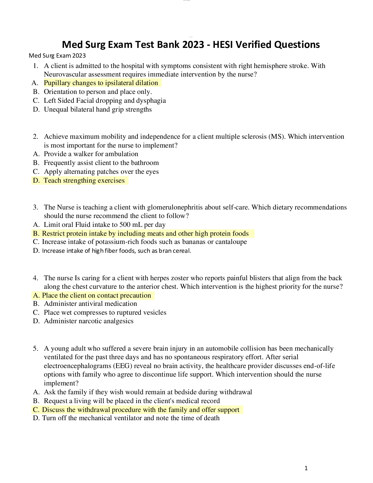 Preview image for Med Surg Exam Test Bank 2023 - HESI Verified Questions