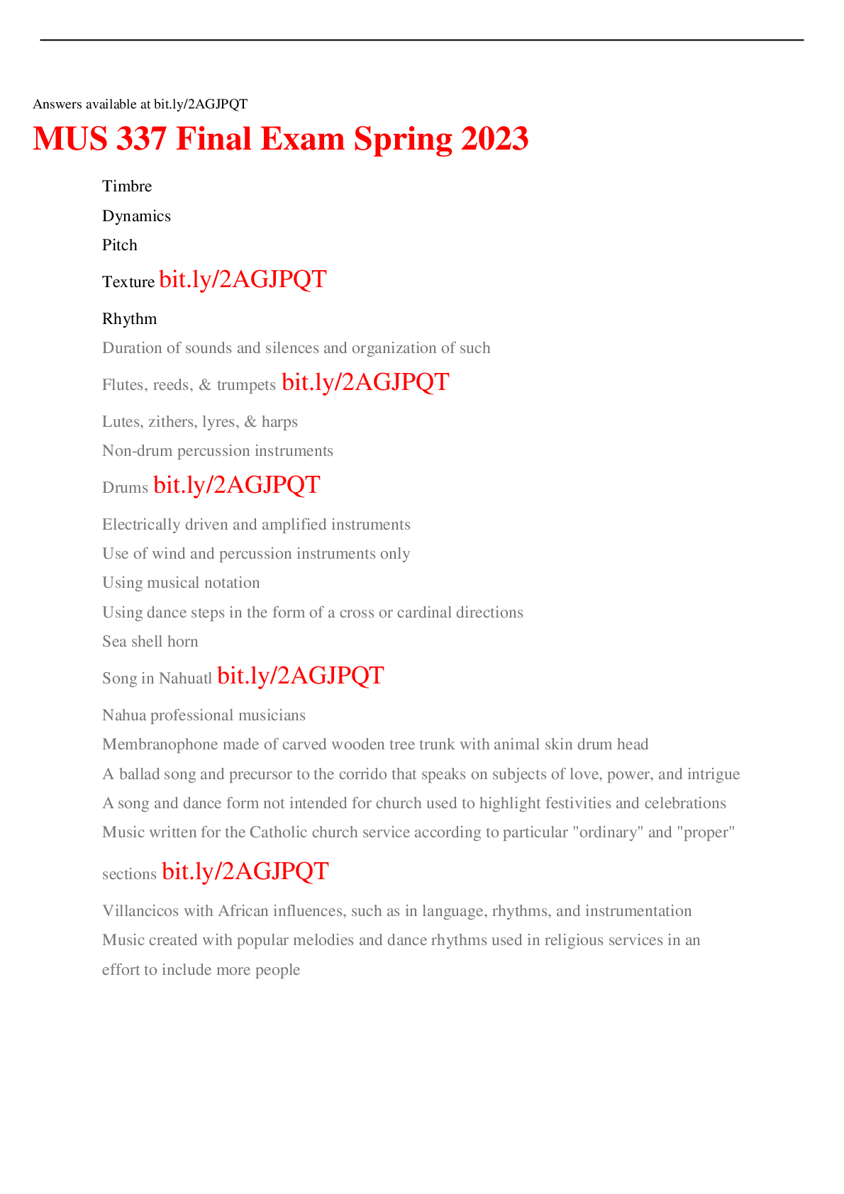 Preview of MUS 337 Final Exam Spring 2023