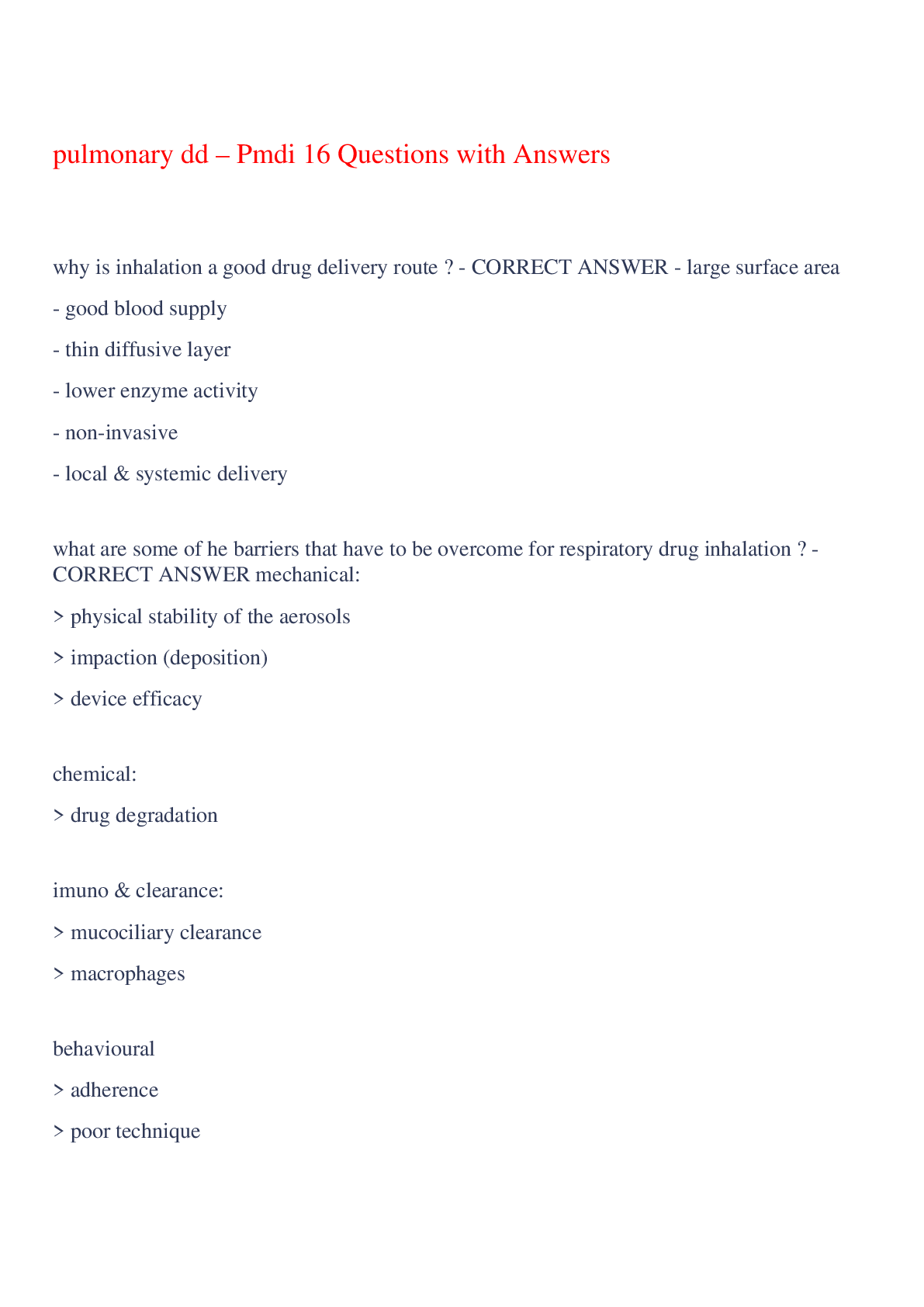 Preview image for pulmonary dd – Pmdi 16 Questions with Answers,100% CORRECT