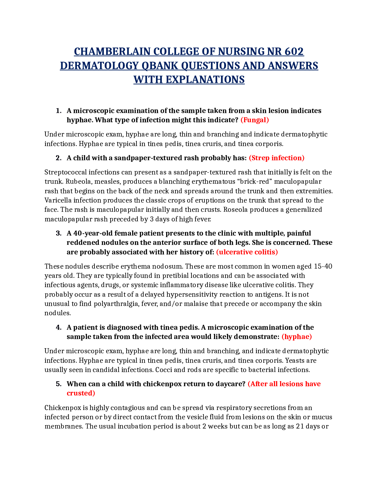 Preview image for NR 602 APEA Q Bank: Dermatology (Questions-Answers)_ Complete Solution Rated A
