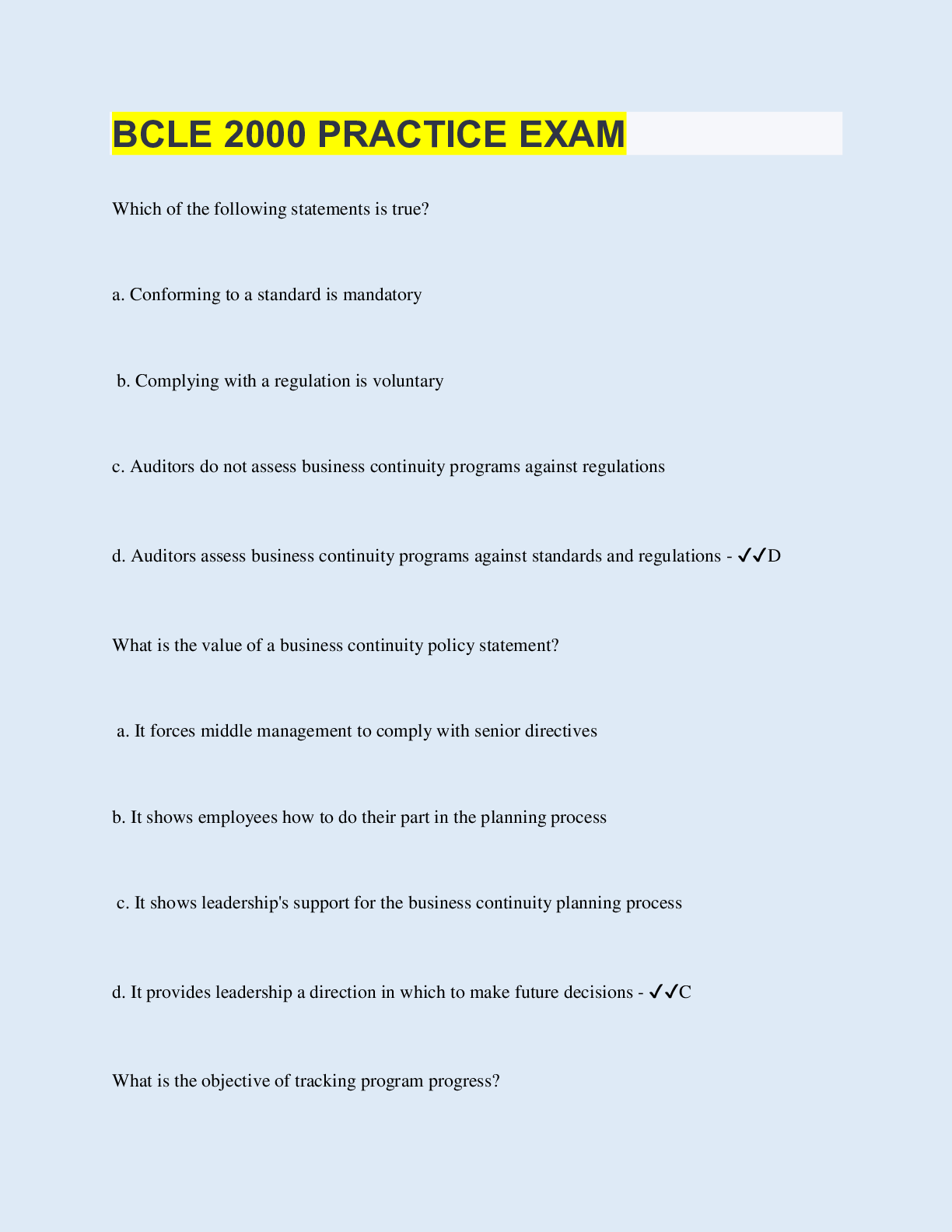 Preview image of BCLE 2000 PRACTICE EXAM document