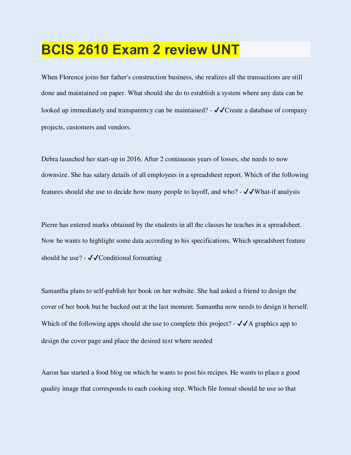 Preview of BCIS 2610 Exam 2 review UNT