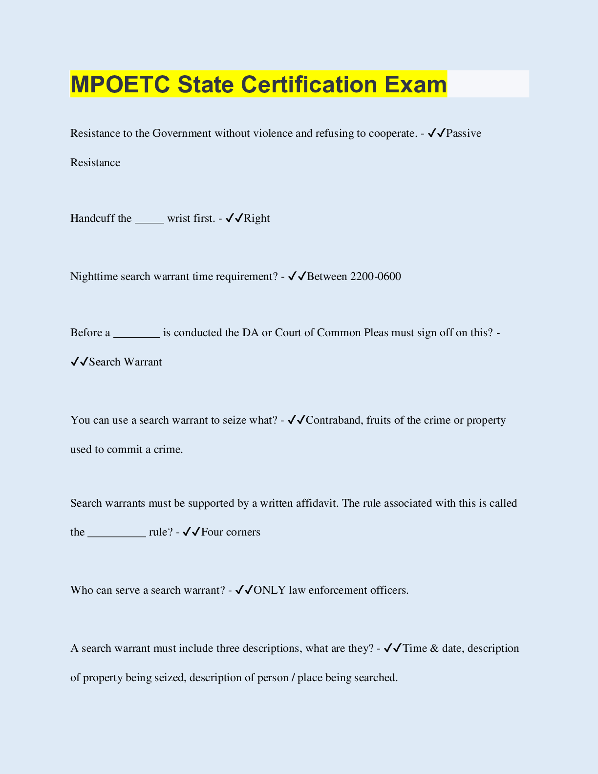 Preview image of MPOETC State Certification Exam document