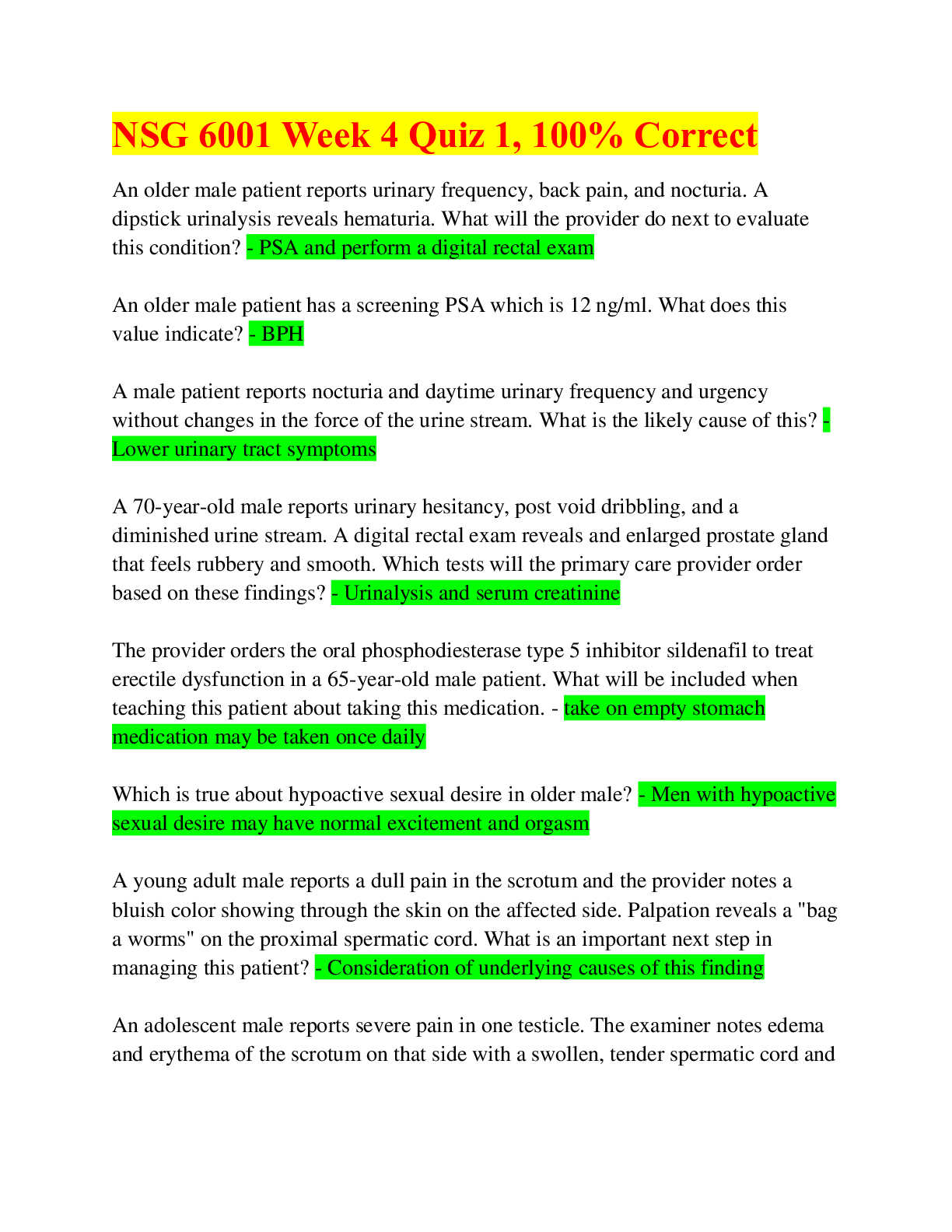 Preview image for NSG 6001 Week 4 Quiz 1, 100% Correct