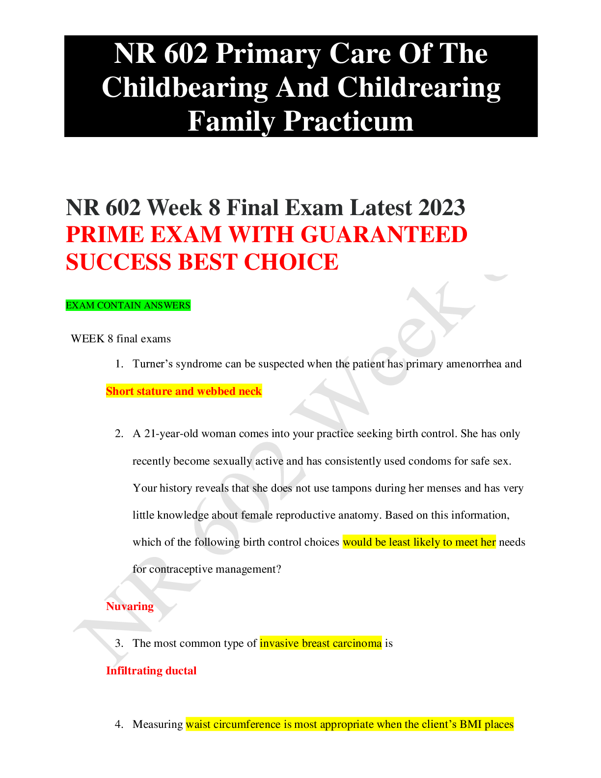 Preview image for NR 602 Week 8 Final Exam Latest 2023 PRIME EXAM WITH GUARANTEED SUCCESS BEST CHOICE