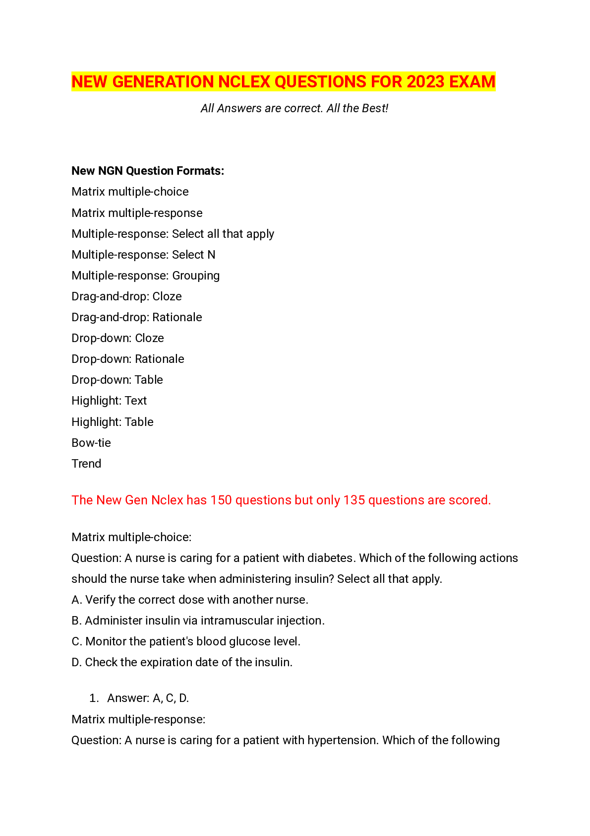 Preview image for NEW GENERATION NCLEX QUESTIONS FOR 2023 EXAM