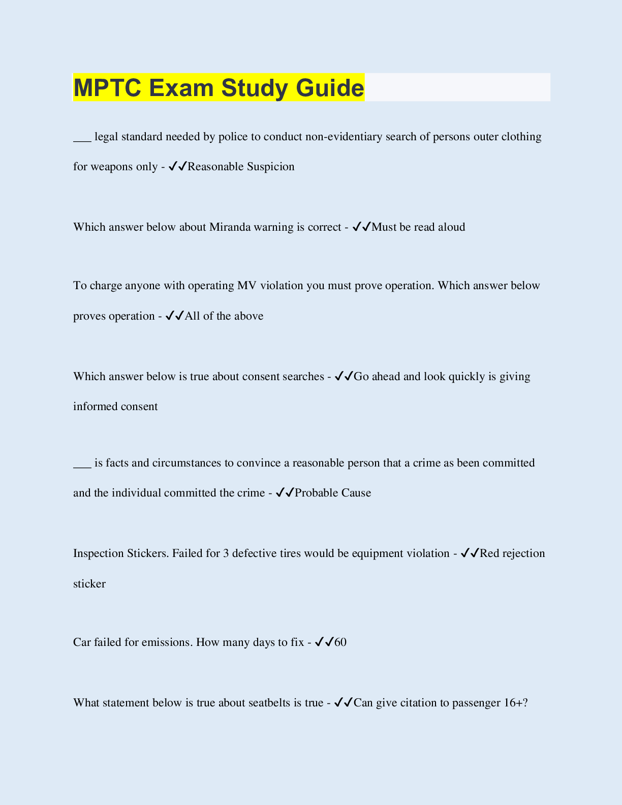 Preview image of MPTC Exam Study Guide document