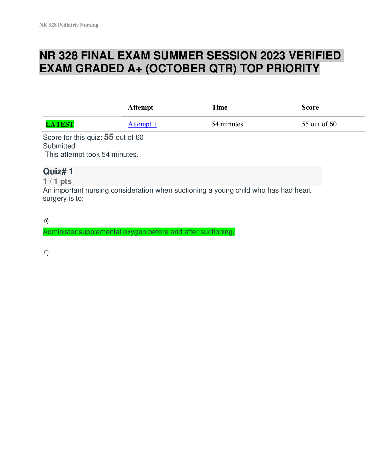 Preview image for NR 328 FINAL EXAM SUMMER SESSION 2023 VERIFIED EXAM GRADED A+ (OCTOBER QTR) TOP PRIORITY
