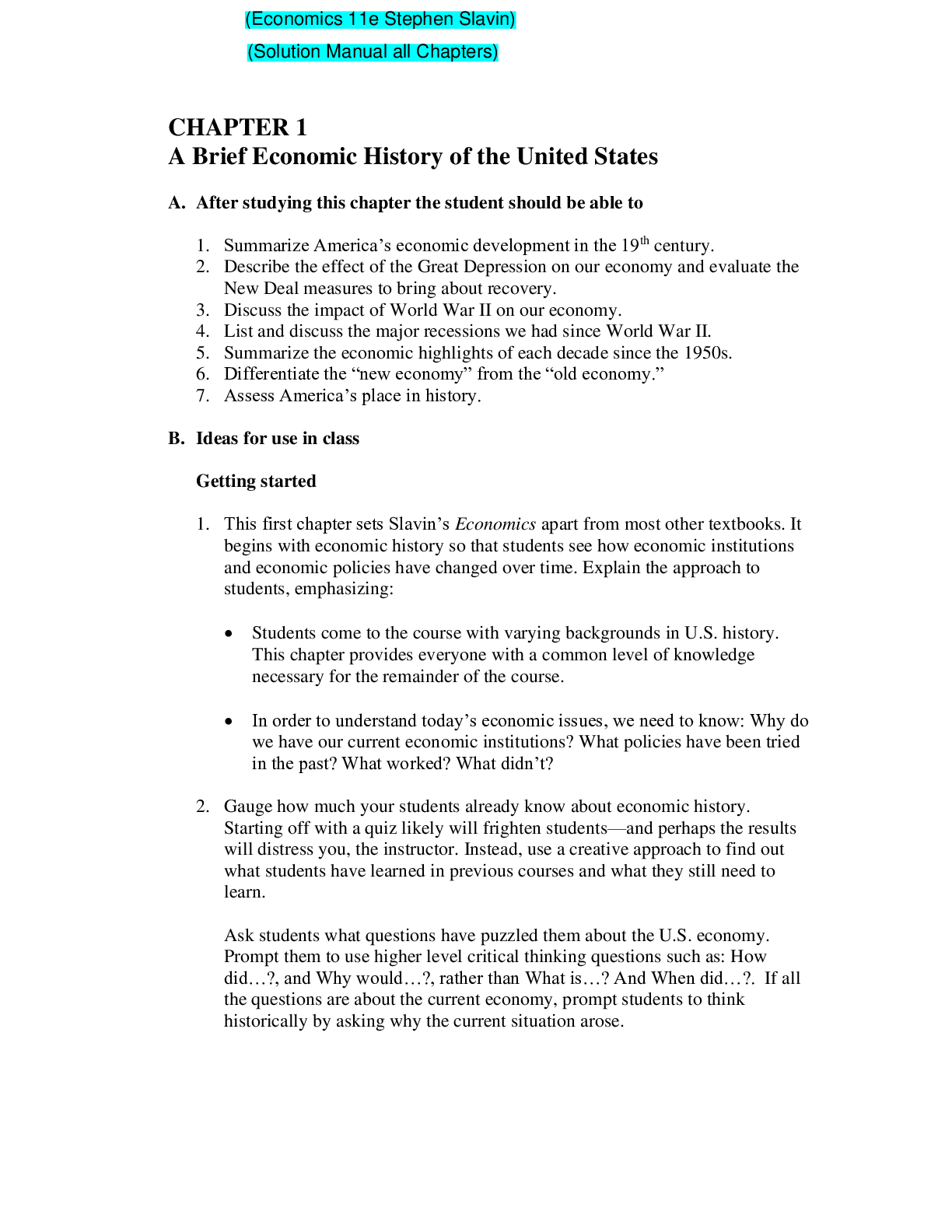 Preview image of Economics 11e Stephen Slavin (Solution Manual) document