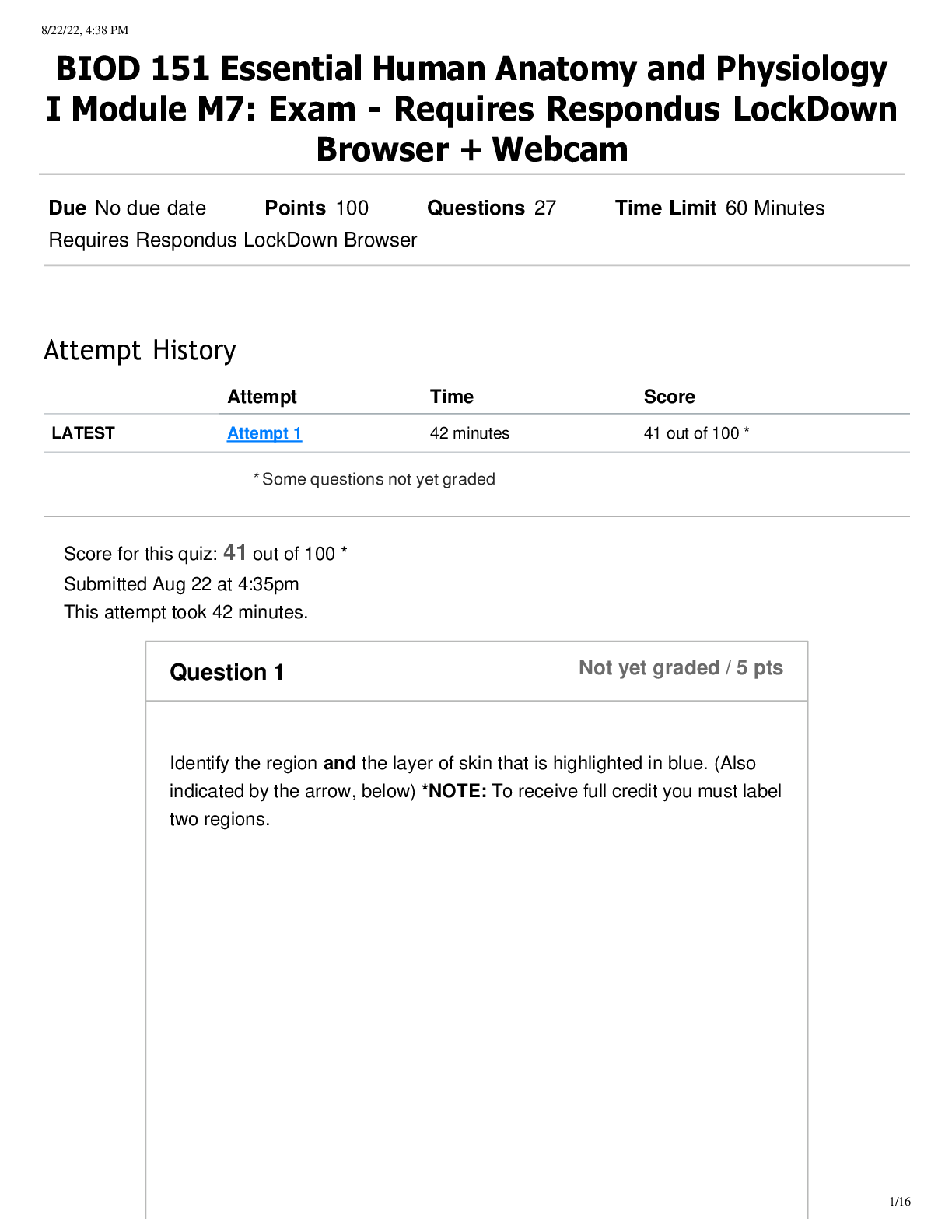 Preview image for BIOD 151 Essential Human Anatomy and Physiology  I Module M7: Exam - Requires Respondus LockDown Browser + Webcam