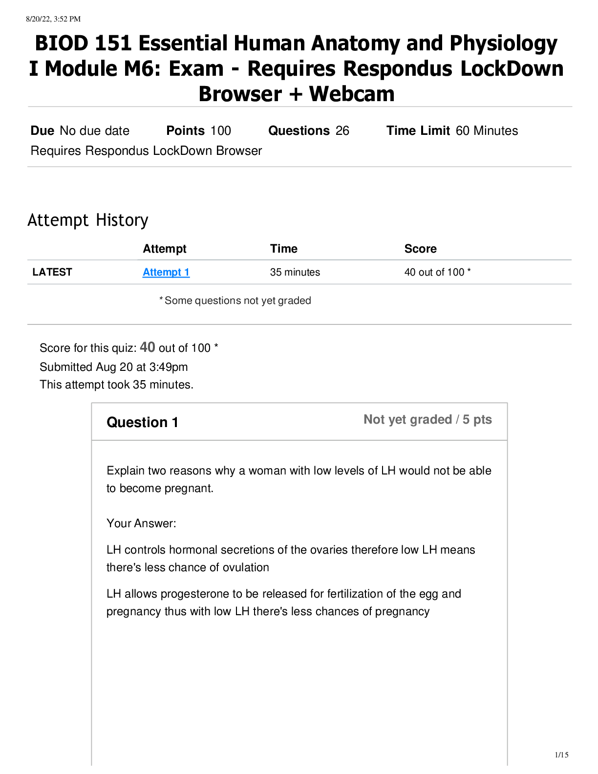 Preview image for BIOD 151 Essential Human Anatomy and Physiology  I Module M6: Exam - Requires Respondus LockDown Browser + Webcam