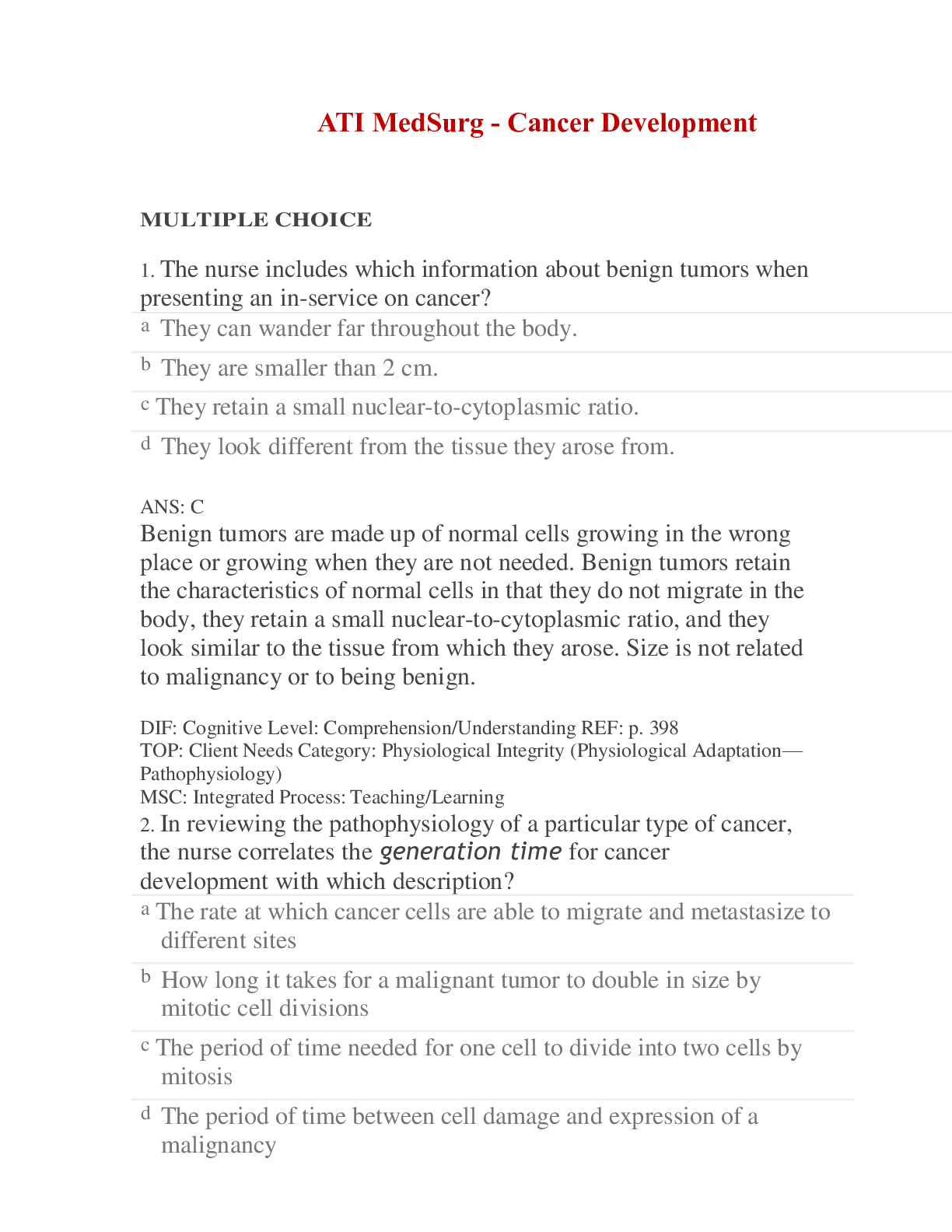 Preview image of ATI MedSurg - Cancer Development document