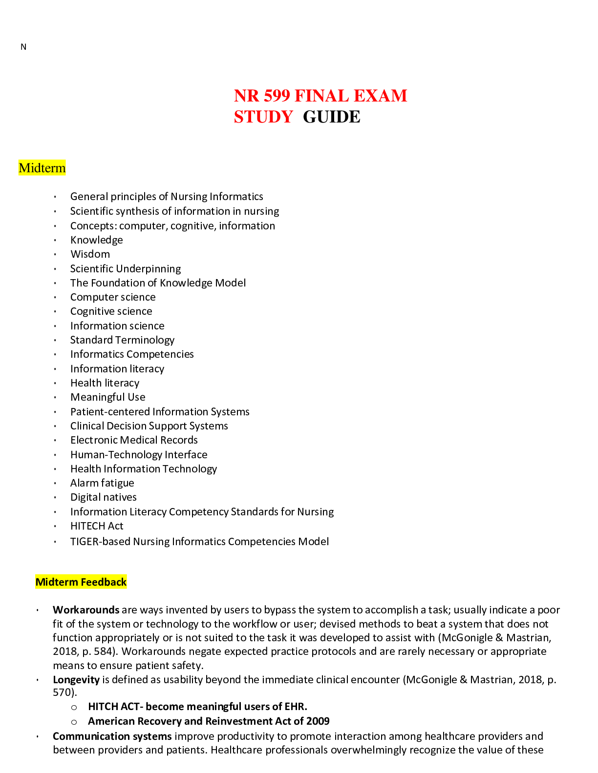 Preview image of NR 599 FINAL EXAM STUDY  GUIDE document
