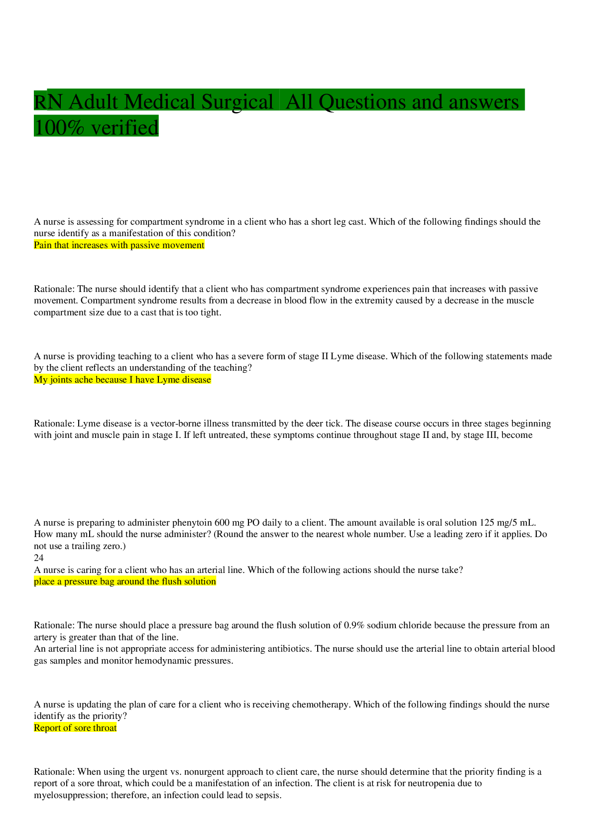 Preview image for RN Adult Medical Surgical  All Questions and answers 100% verified