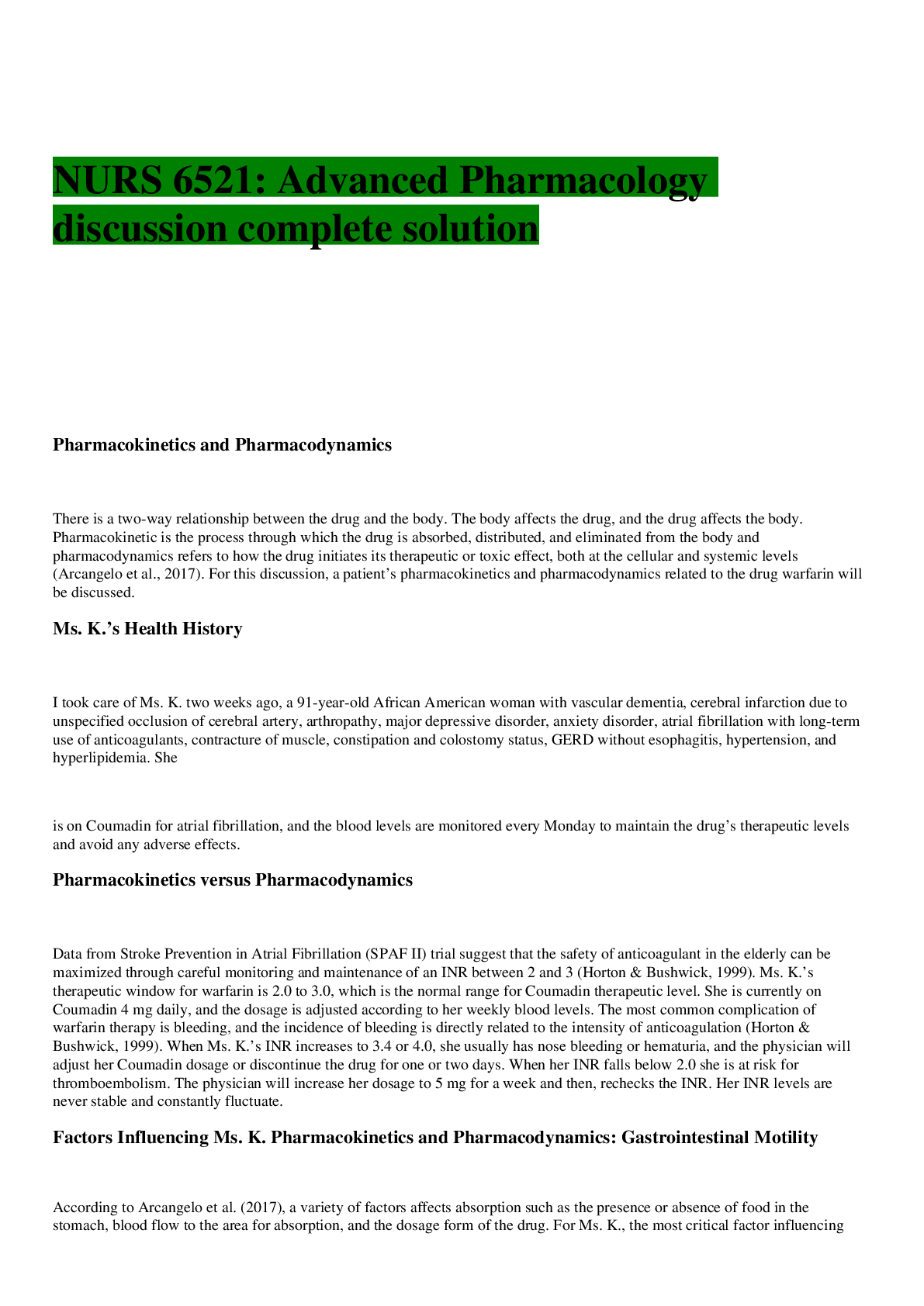Preview image for NURS 6521: Advanced Pharmacology  discussion complete solution