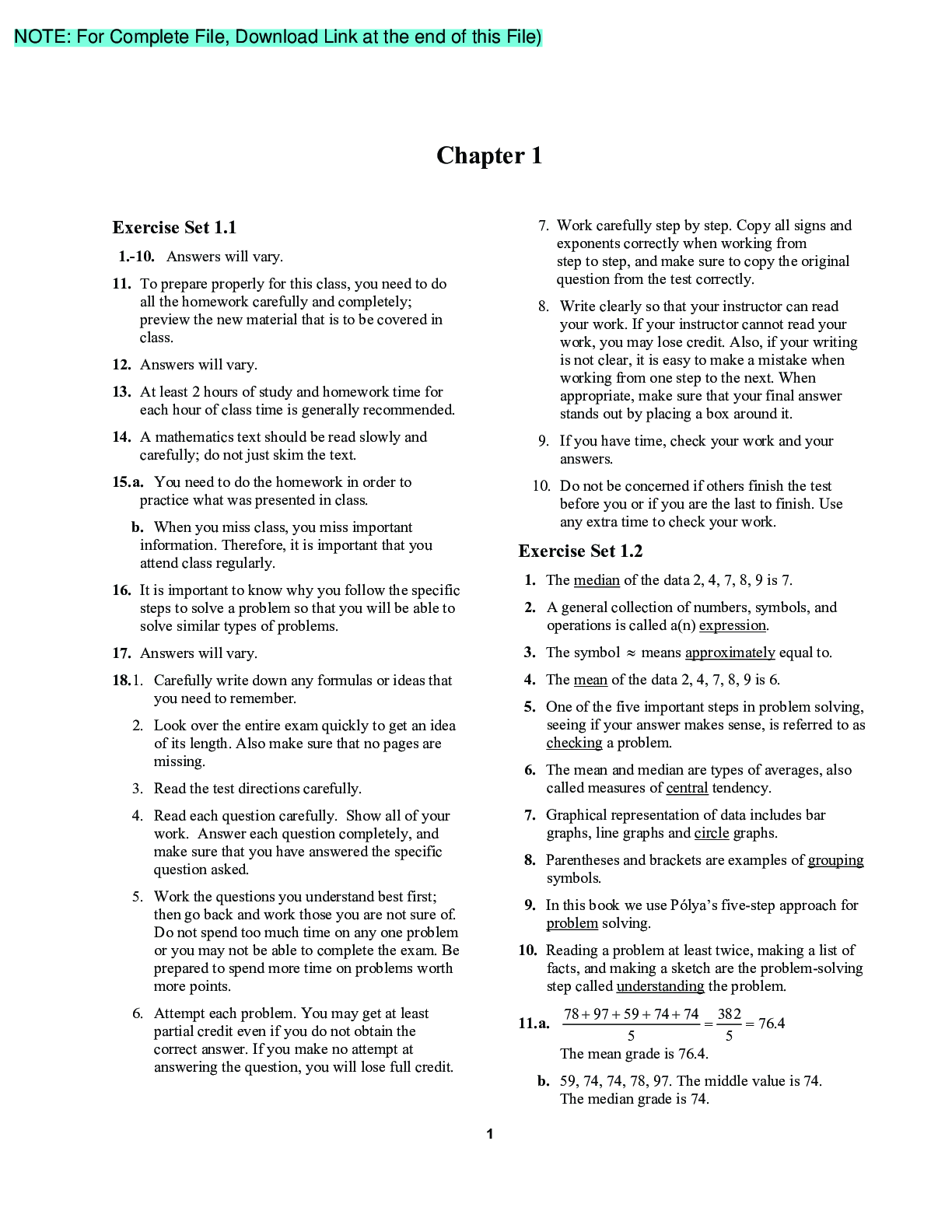 Preview of Elementary Algebra for College Students, 10e Angel, Runde (Solution Manual)