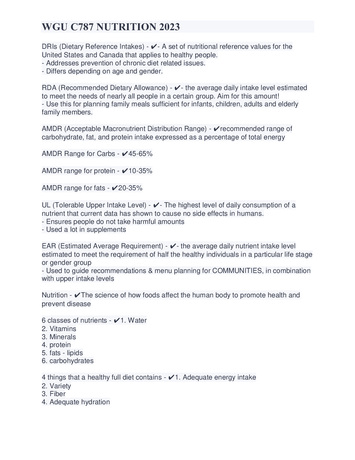 Preview image of WGU C787 NUTRITION 2023 document