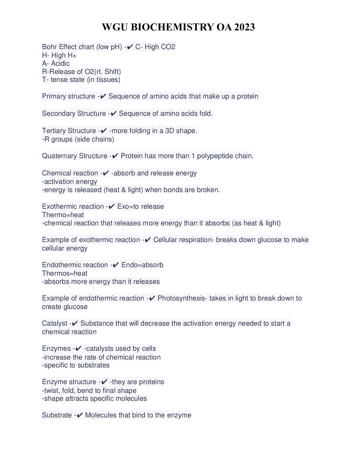 Preview image of WGU BIOCHEMISTRY OA 2023 document