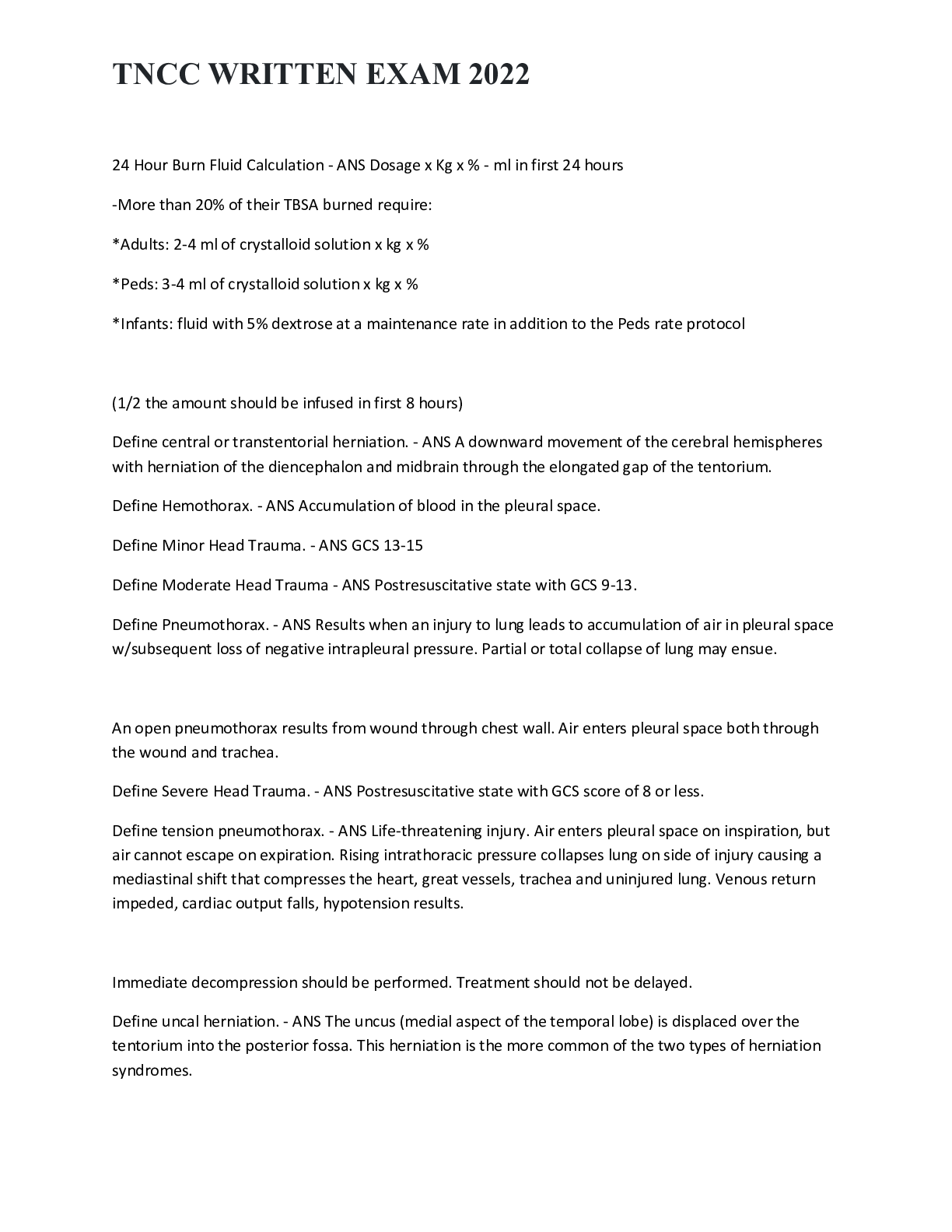 Preview image of TNCC WRITTEN EXAM 2023 document