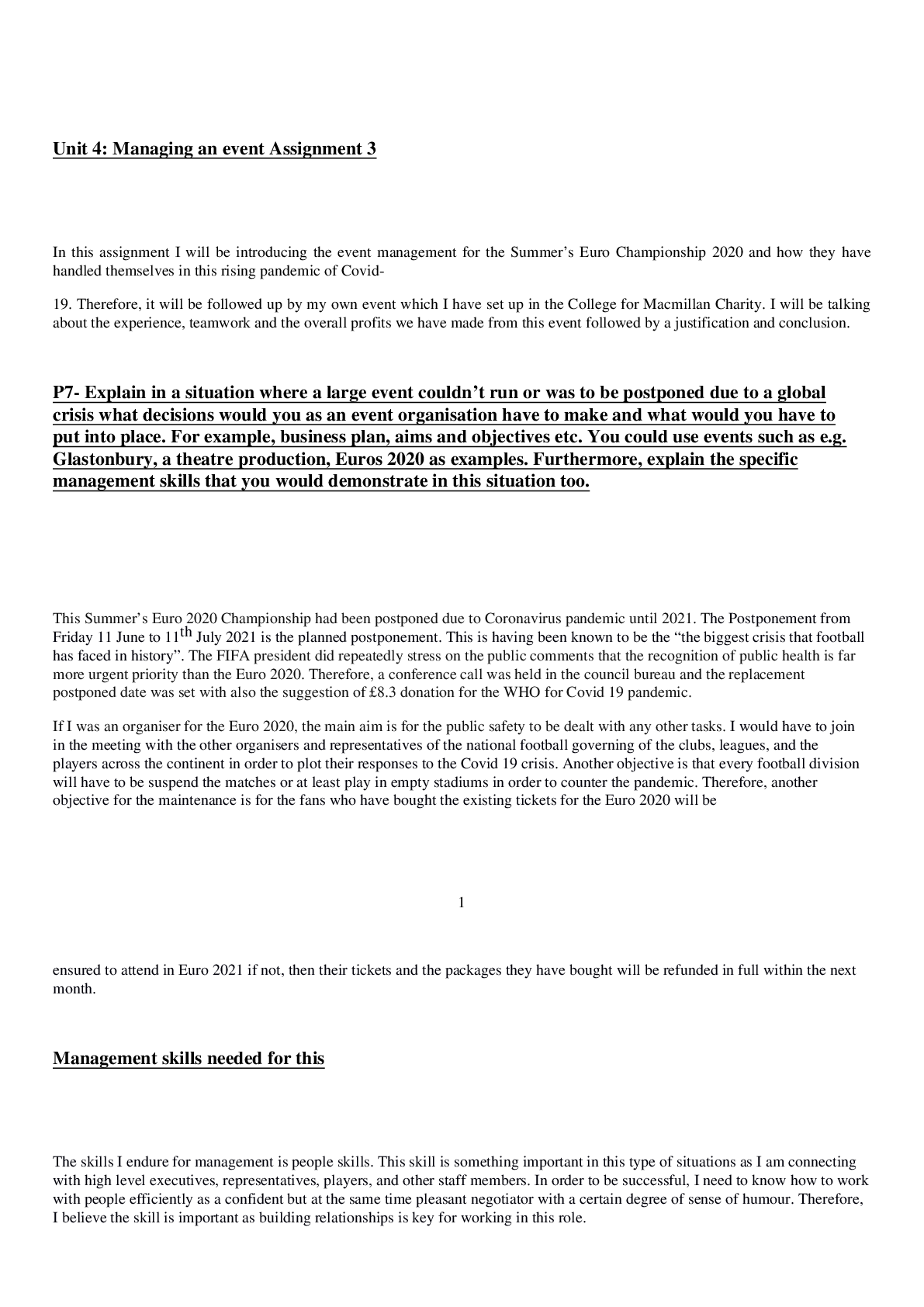 Preview image for Unit 4 Managing an Event Assignment 3(P7,M4,P8,M5)