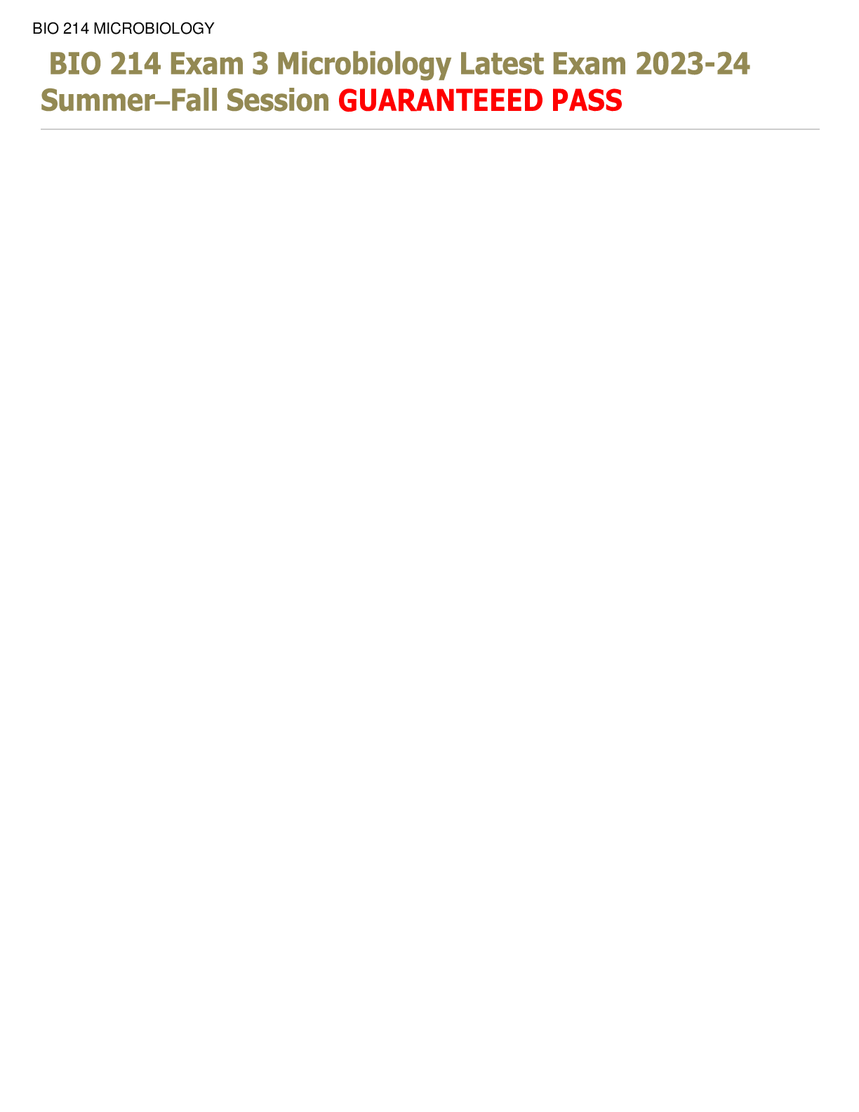 Preview image for BIO 214 Exam 3 Microbiology Latest Exam 2023-24 Summer–Fall Session GUARANTEEED PASS