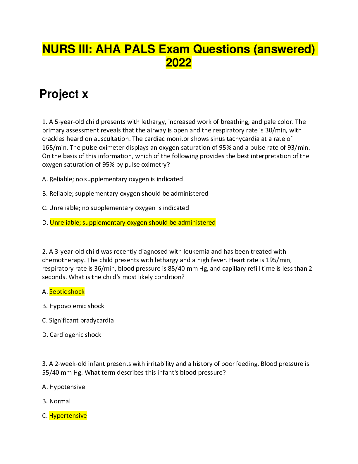 Preview image for NURS III: AHA PALS Exam Questions (answered) 2022