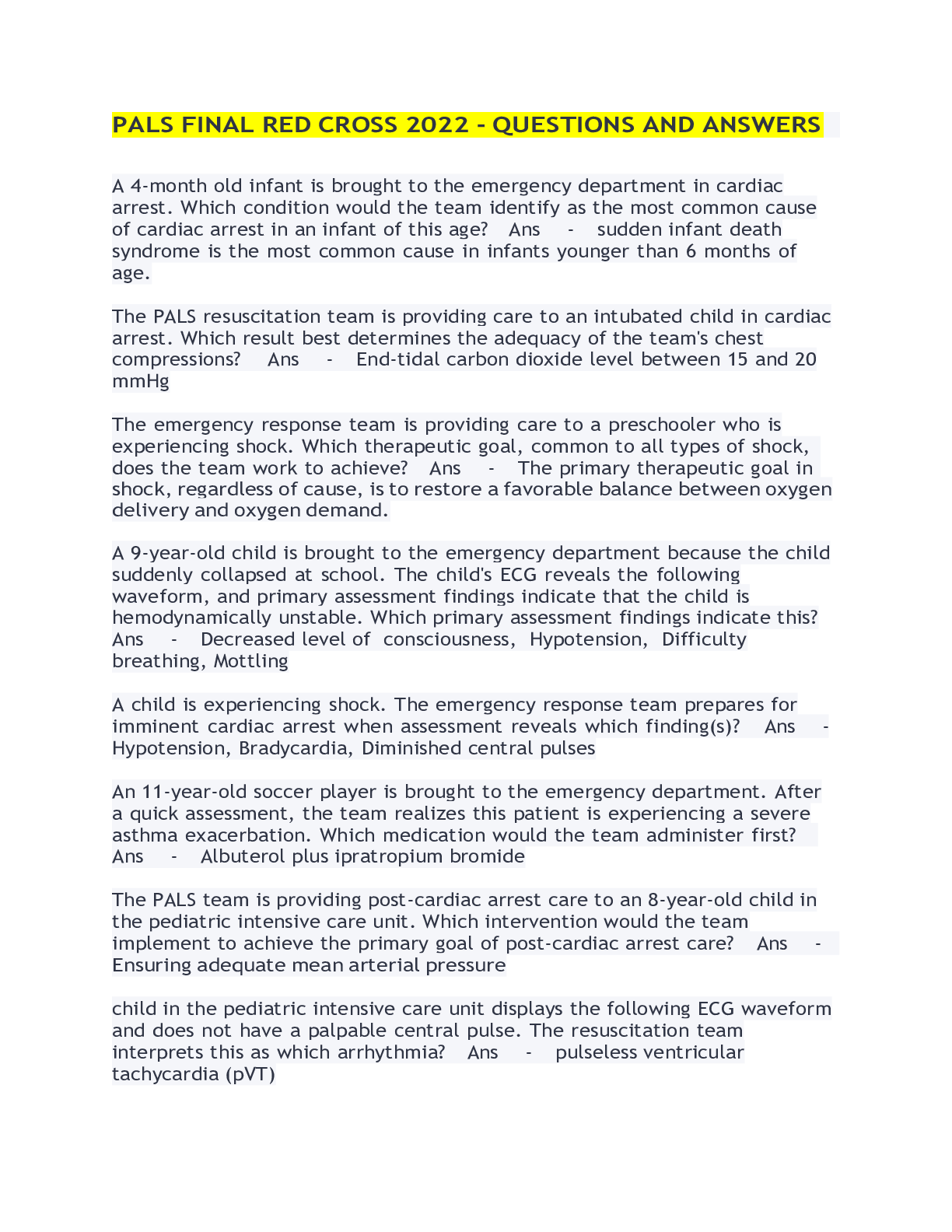 Preview image for PALS FINAL RED CROSS 2022 - QUESTIONS AND ANSWERS