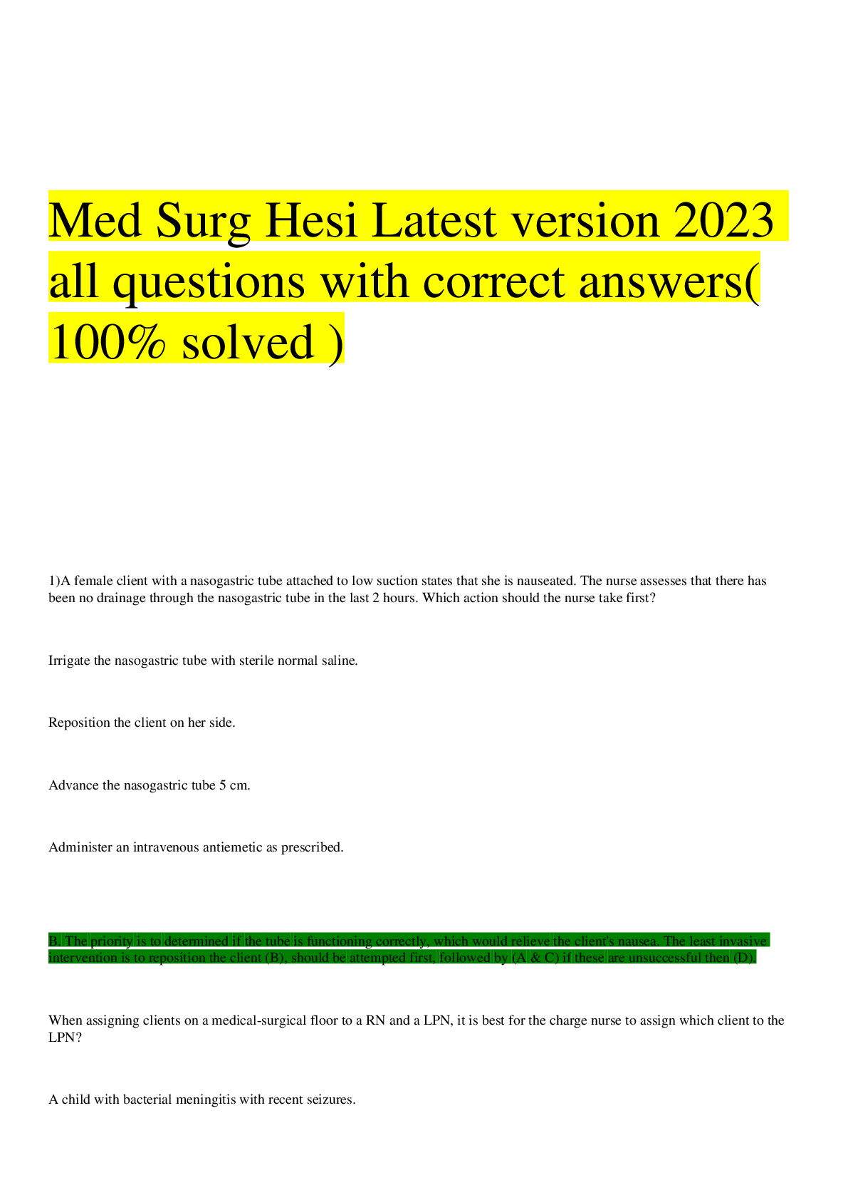 Preview image for Med Surg Hesi Latest version 2023 all questions with correct answers(100% solved )