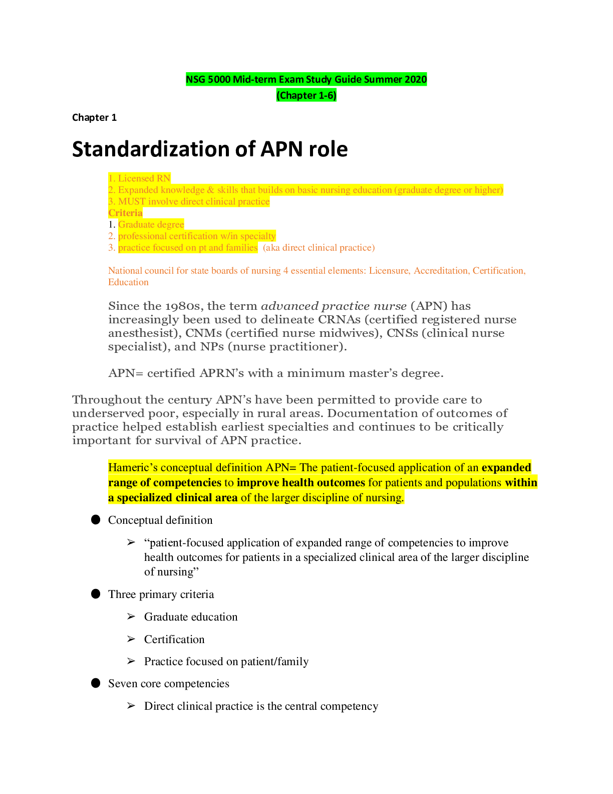 Preview image for NSG 5000 Mid-term Exam Study Guide Summer 2020  (Chapter 1-6) Verified Solution- South University