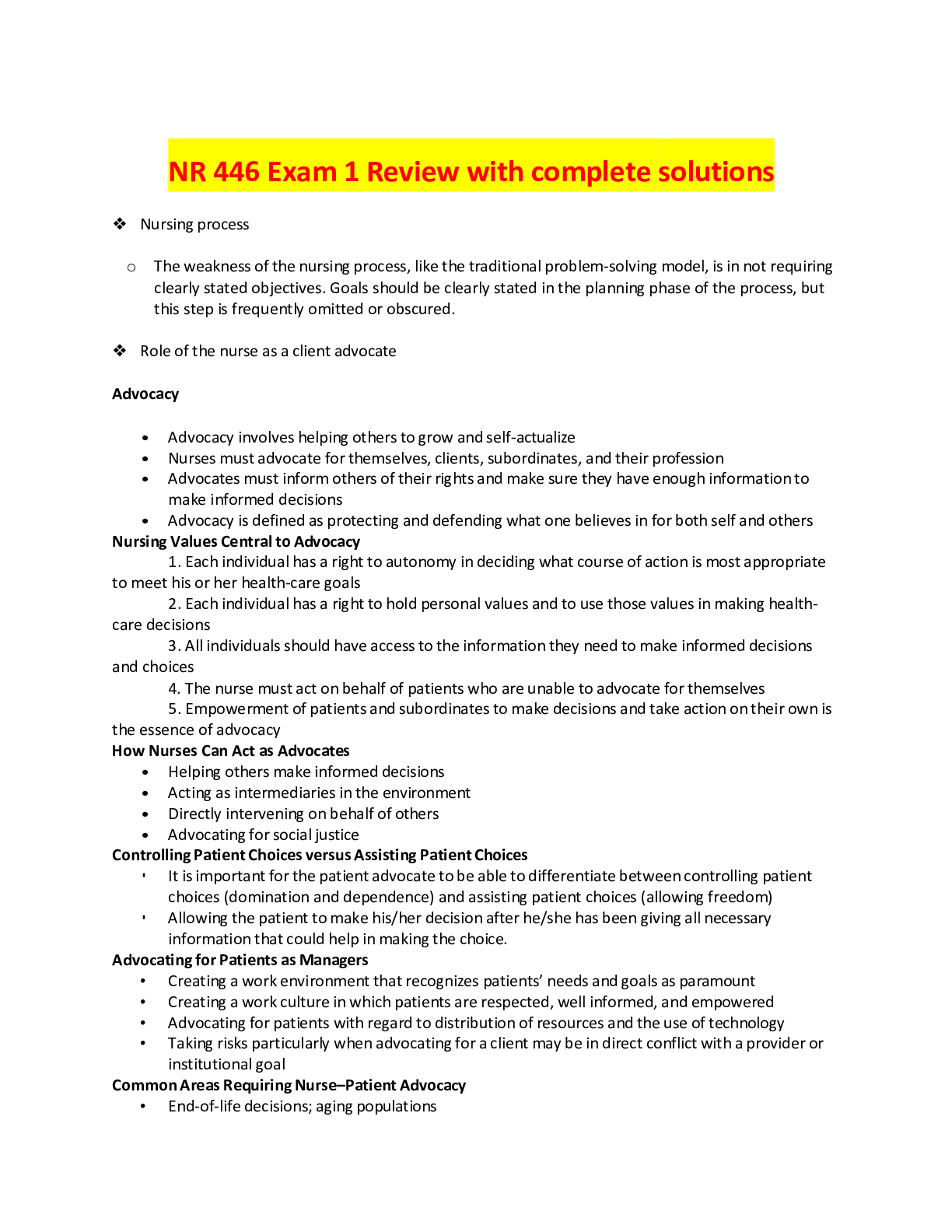 Preview image of NR 446 Exam 1 Review with complete solutions document