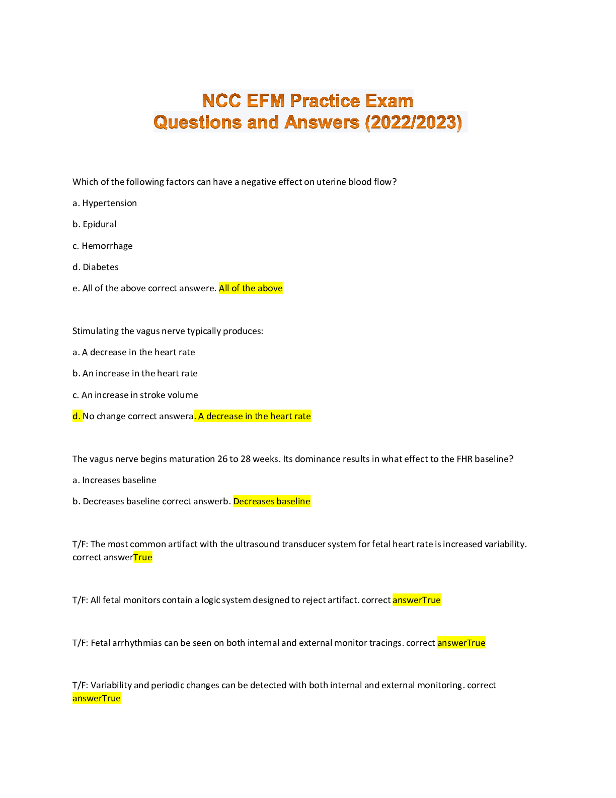 Preview image for NCC EFM practice Exam Questions and Answers (2022/2023) (Verified Answers)