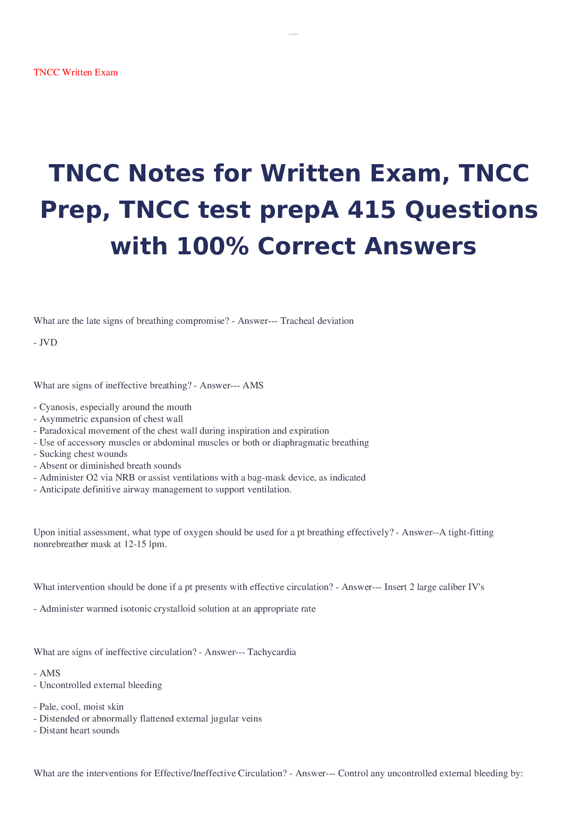 Preview image for TNCC Written Exam - Exams with their 100% correct answers