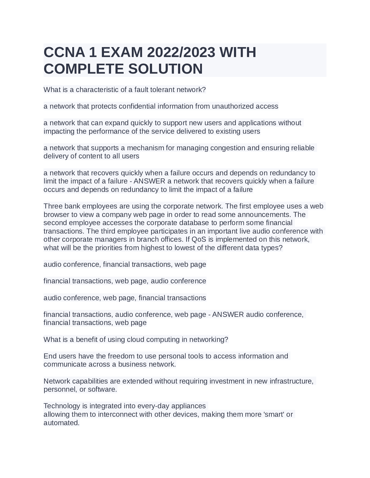 Preview image of CCNA 1 EXAM 2023 WITH COMPLETE SOLUTION document