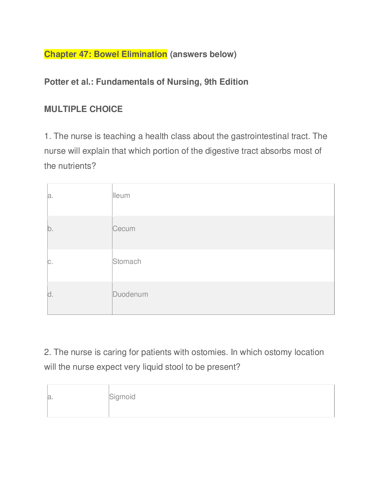 Preview image for Chapter 47: Bowel Elimination