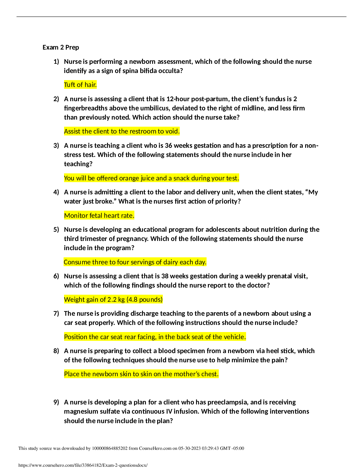 Preview of NR 327 Exam 2 questions with aanswers