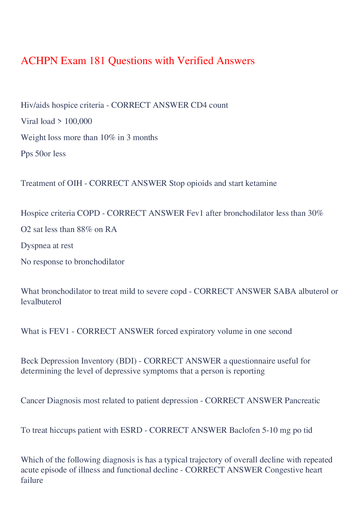 Preview image for ACHPN Exam 181 Questions with Verified Answers,100% CORRECT