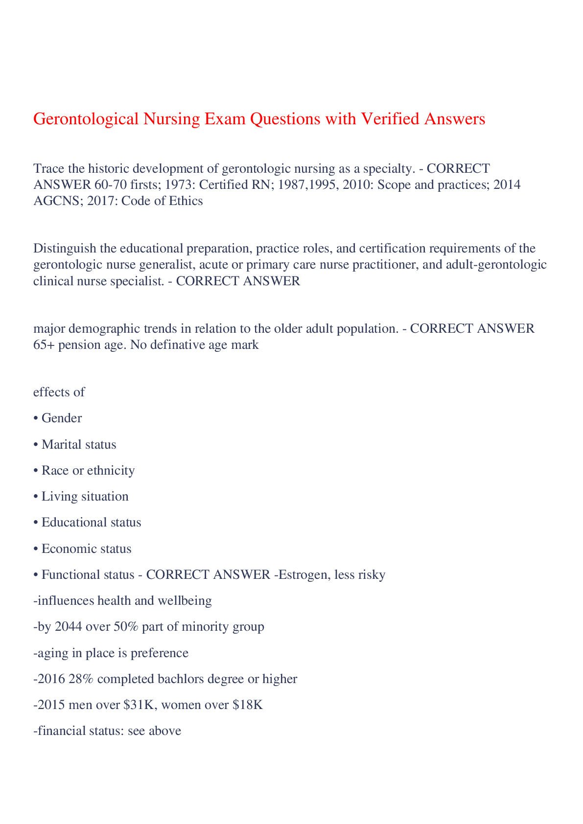 Preview image for Gerontological Nursing Exam  Questions with Verified Answers,100% CORRECT