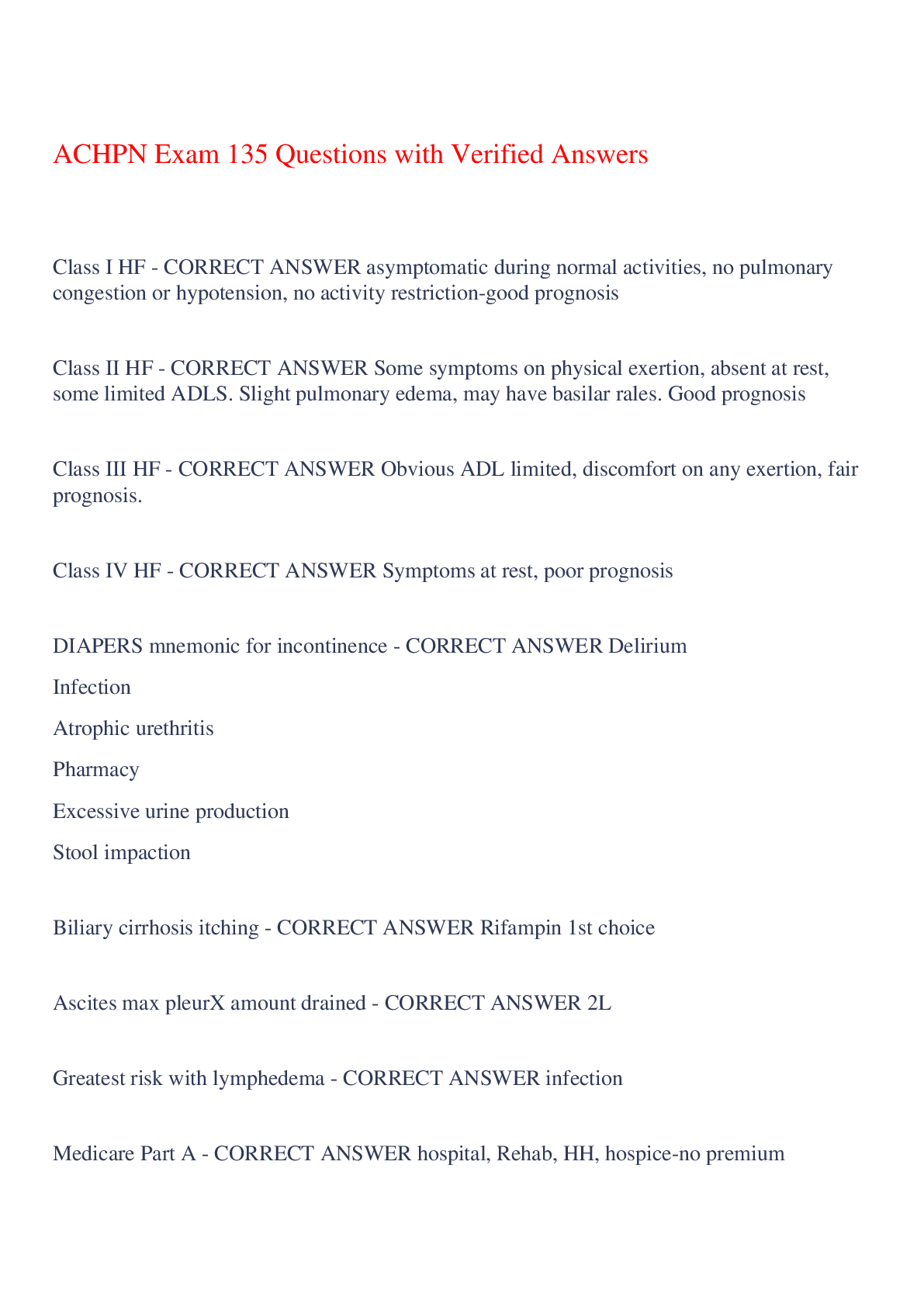 Preview of ACHPN Exam 135 Questions with Verified Answers,100% CORRECT