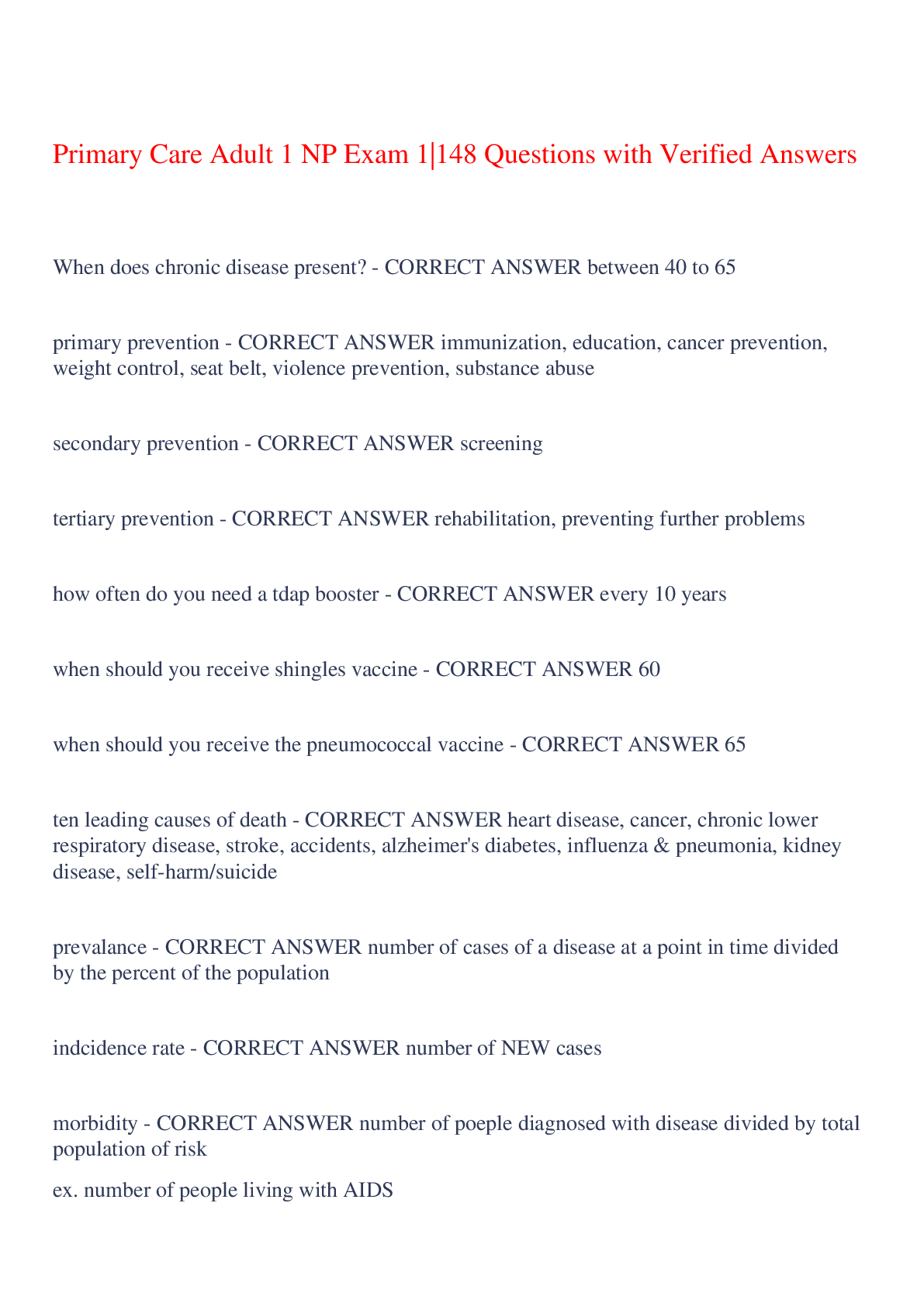 Preview image for Primary Care Adult 1 NP Exam 1|148 Questions with Verified Answers,100% CORRECT