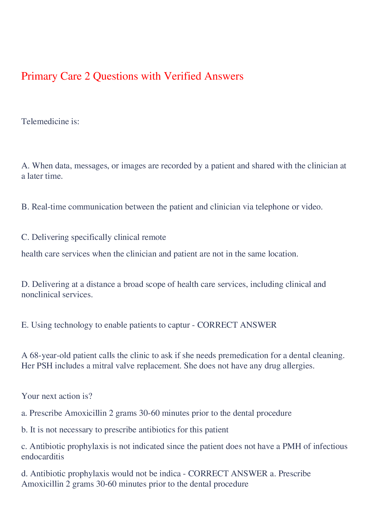 Preview image for Primary Care 2 Questions with Verified Answers,100% CORRECT