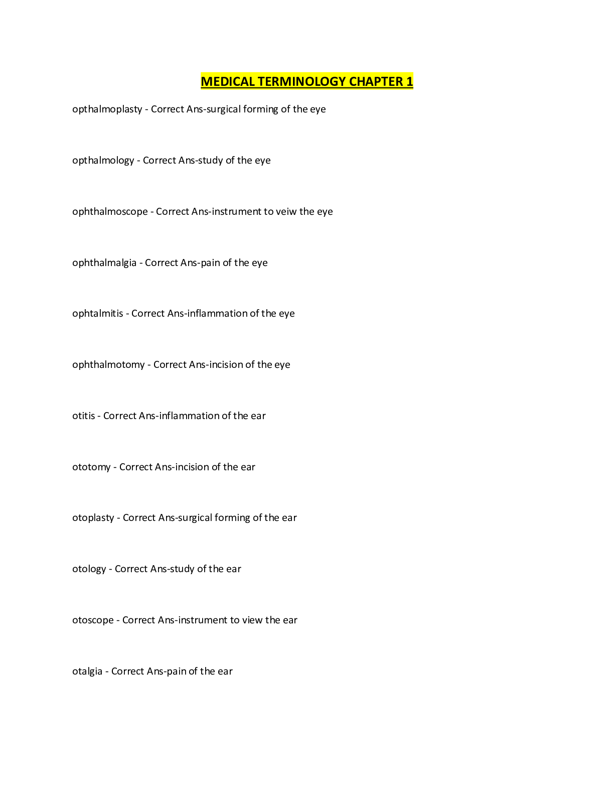 Preview image for MEDICAL TERMINOLOGY CHAPTER 1