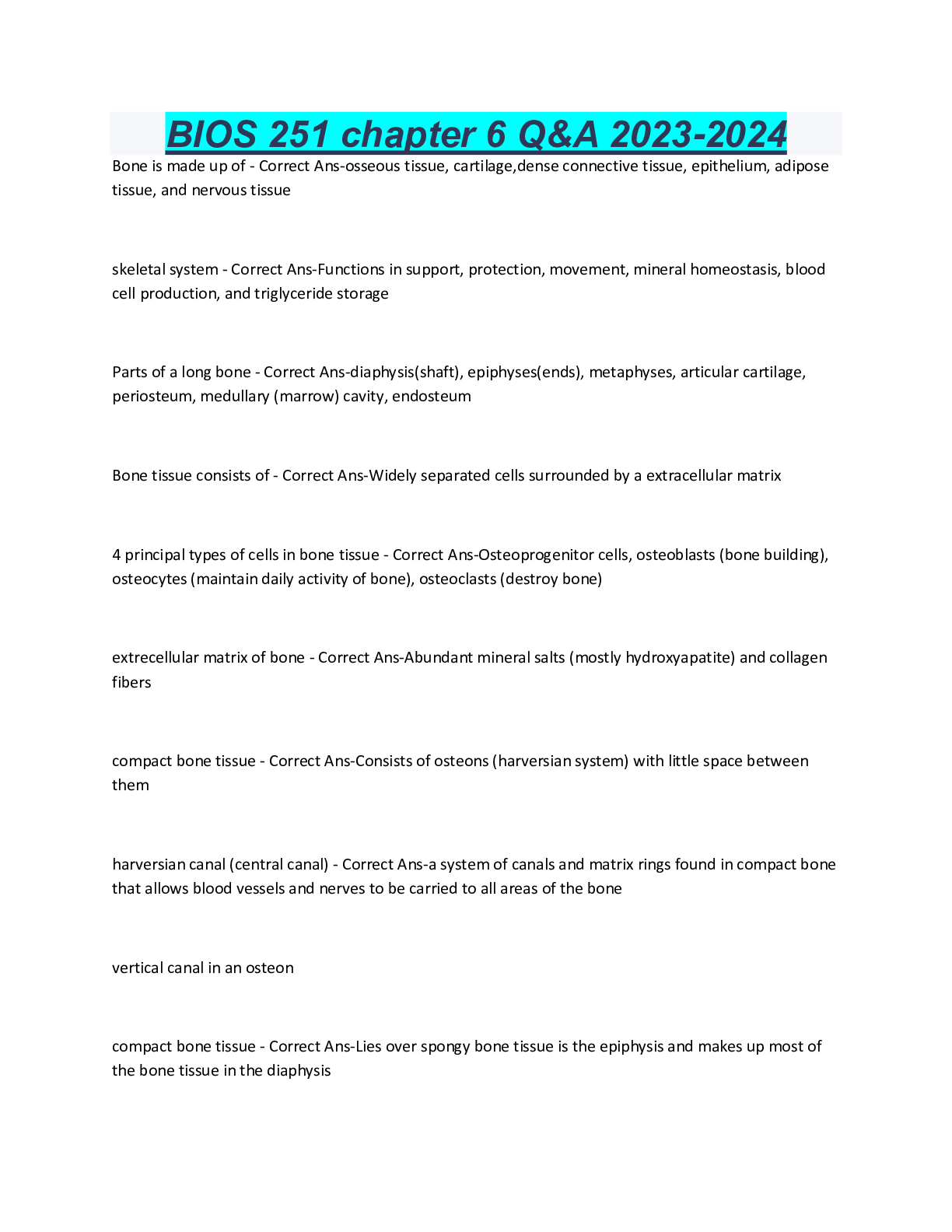 Preview image for BIOS 251 chapter 6 Q&A 2023-2024