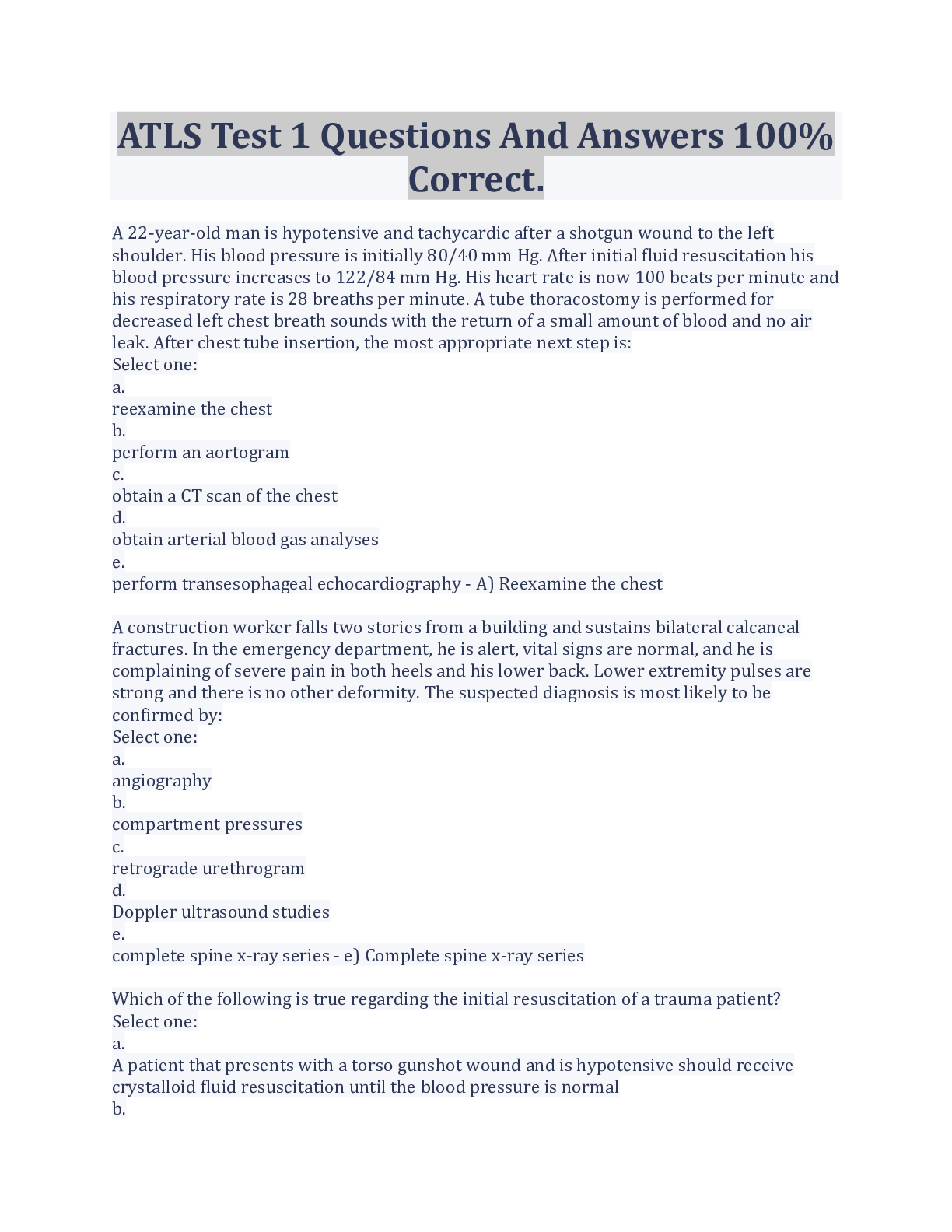 Preview image for ATLS Test 1 Questions And Answers 100% Correct.