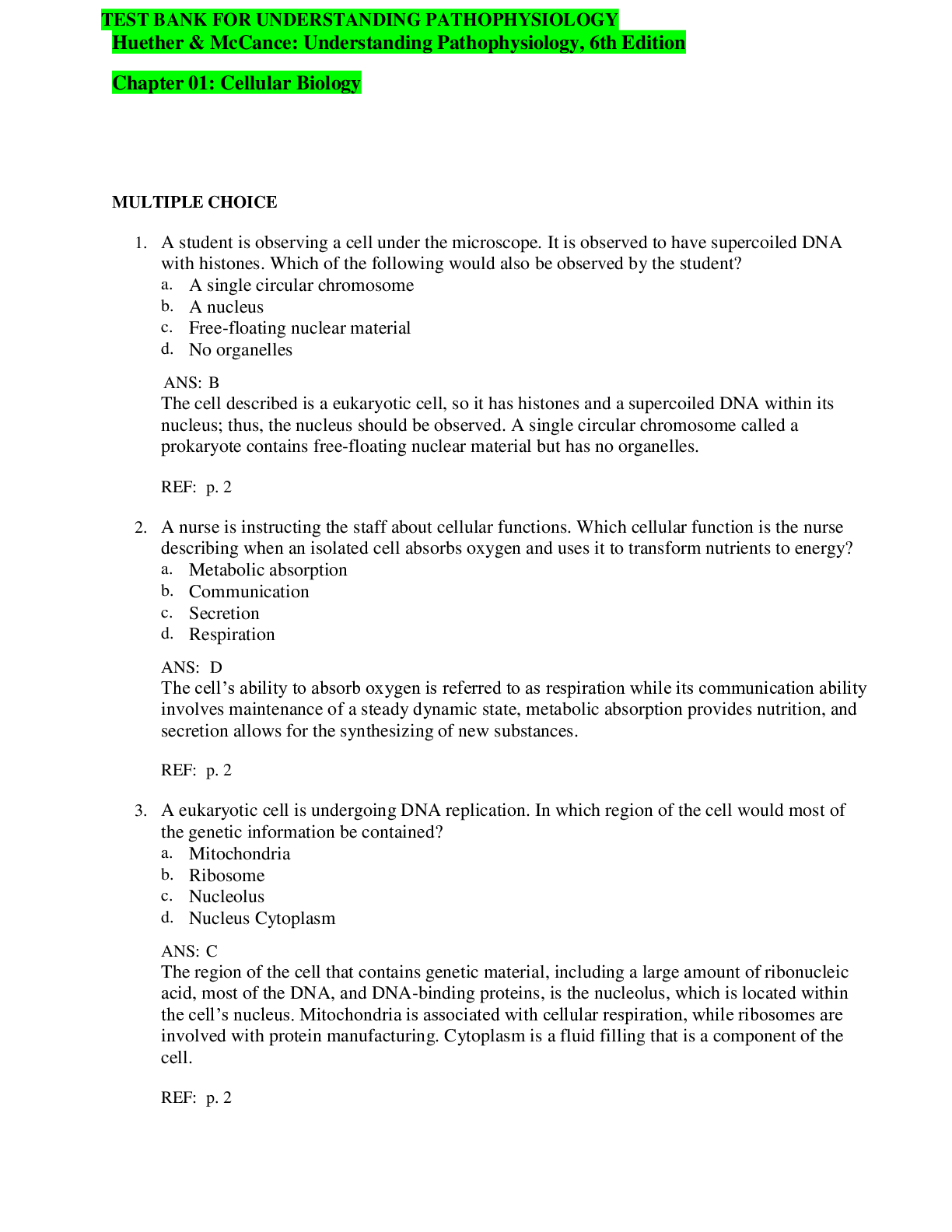 Preview image of TEST BANK FOR UNDERSTANDING PATHOPHYSIOLOGY document