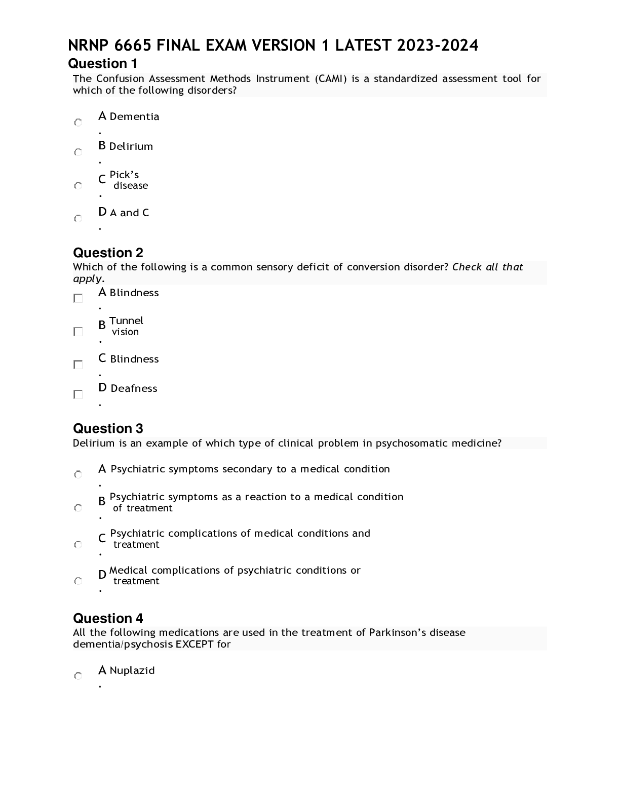 Preview image for NRNP 6665 FINAL EXAM VERSION 1 LATEST 2023-2024