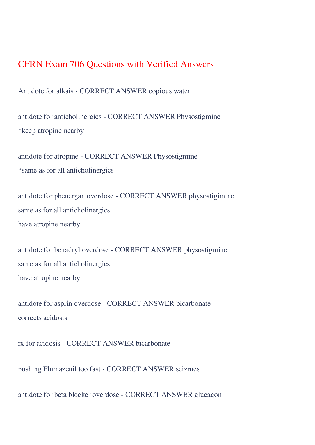 Preview of CFRN Exam 706 Questions with Verified Answers,100% CORRECT