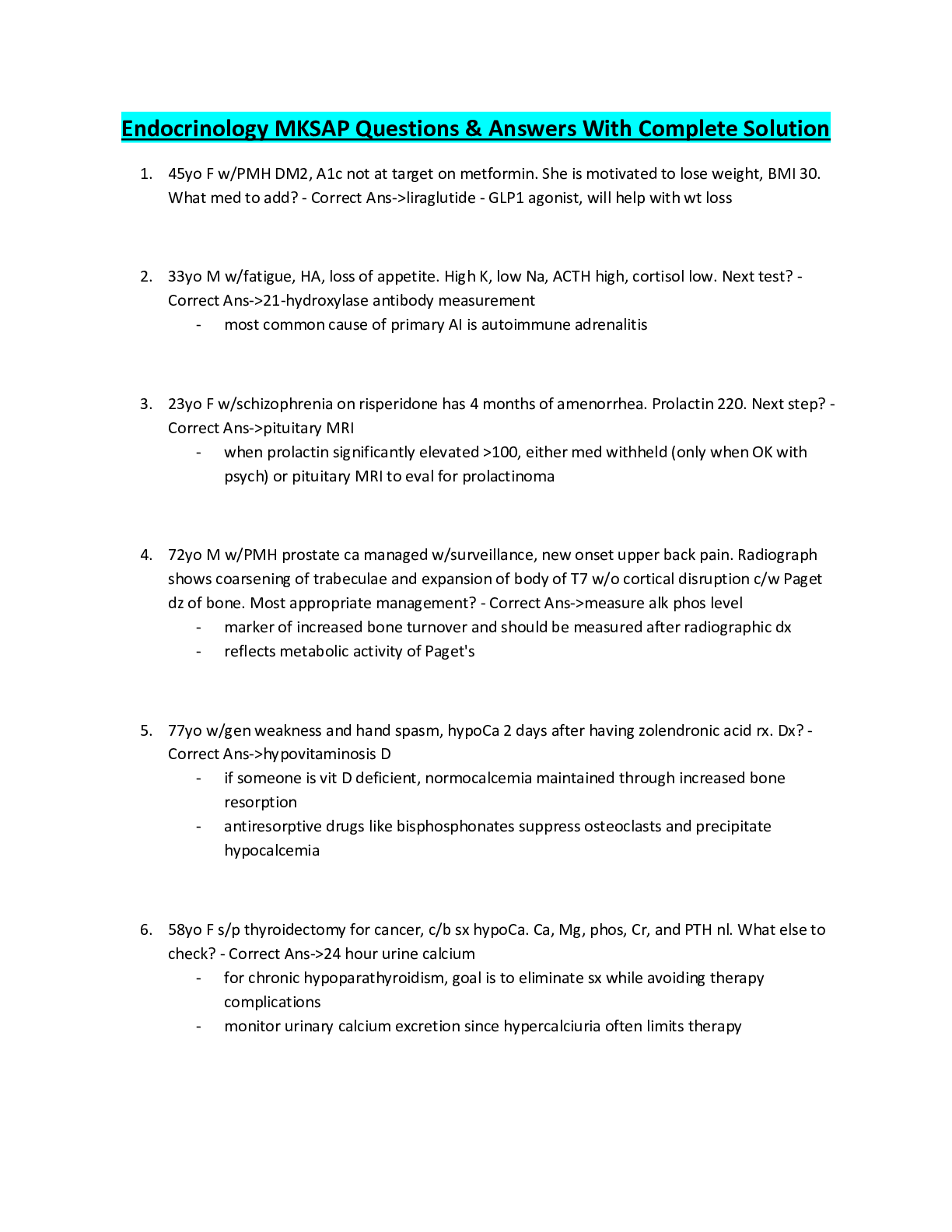 Preview image for Endocrinology MKSAP Questions & Answers With Complete Solution