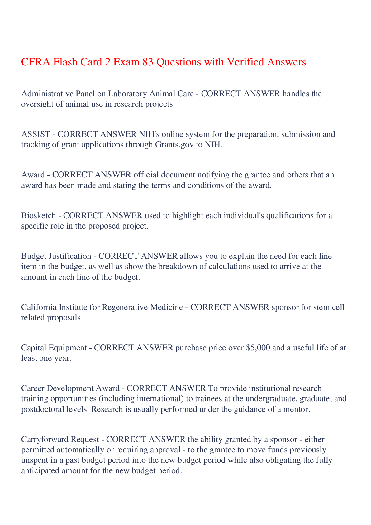 Preview of CFRA Flash Card 2 Exam 83 Questions with Verified Answers,100% CORRECT