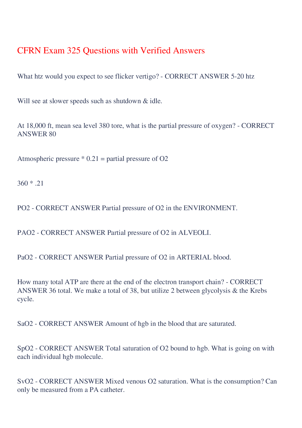 Preview of CFRN Exam 325 Questions with Verified Answers,100% CORRECT