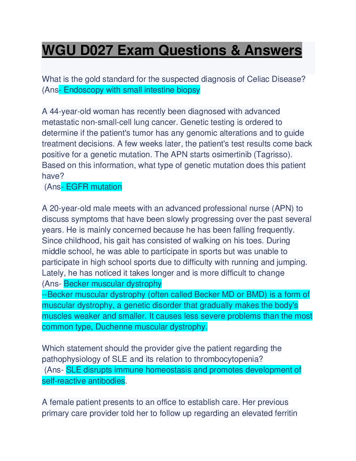 Preview image for WGU D027 Exam : 100 % Verified  Questions & Answers: Updated A+Score Solution
